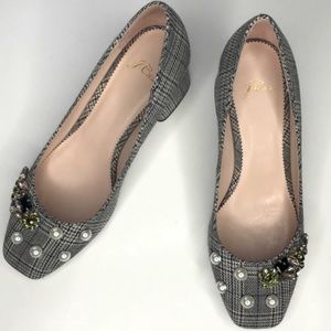 J. Crew Women's Plaid Rhinestone Block Heel Shoes size 6 gently worn